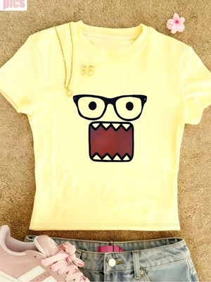 Touz Kemer Boy Domo Kun Wombat Glasses Characters Crop Bluz