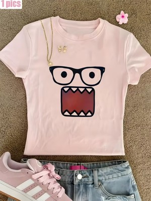 Touz Kemer Boy Domo Kun Wombat Glasses Characters Crop Bluz