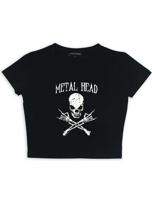 Touz Zolid Wear Metal Head Skull Baskılı Siyah Crop