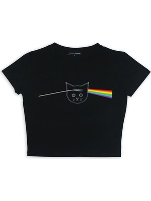 Touz Zolid Wear Pink Floyd Cat Baskılı Siyah Crop