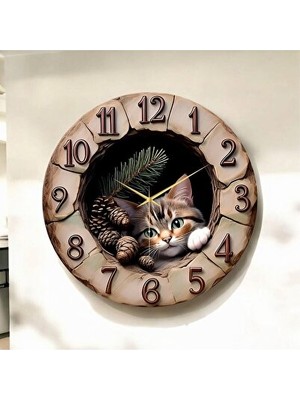 Lusenne Duvar Saati: Renkli Kedi Desenli Ahşap , Yılbaşı Sürprizi Için Uygun