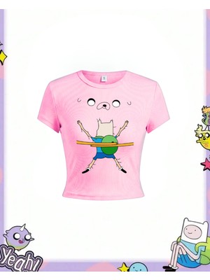 Touz Adventure Time Fin And Jack Y2K Kısa Kollu Crop