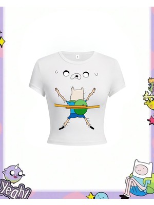 Touz Adventure Time Fin And Jack Y2K Kısa Kollu Crop