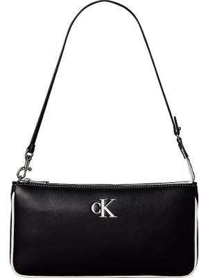 Calvin Klein Kadın Çıkarılabilir Uzun Askılı Ck Logo Detaylı Fermuarlı Siyah Omuz Çantası LV04F1220G-UB1