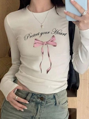 Touz Uzun Kol Ribbon Baskılı Bluz Body
