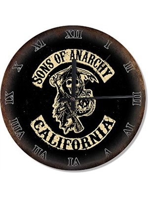 Lusenne Duvar Saati: 30 cm Çaplı Sons Of Anarchy Temalı Dekoratif