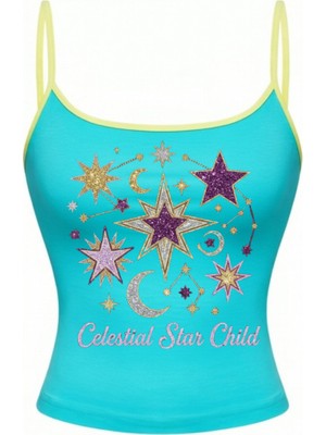Touz Mavi Star Child Retro Askılı Croptop