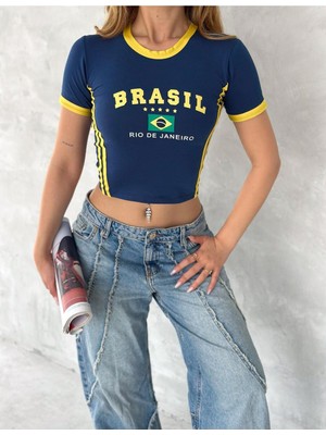 Touz Brazil Baskılı Biyeli Crop Bluz