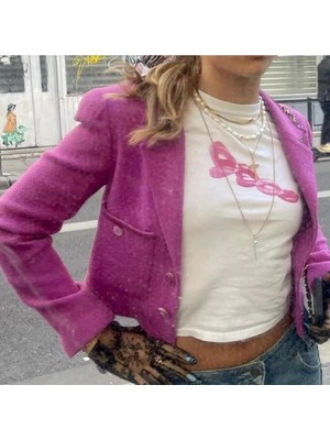 Touz Lips Baskılı Crop Bluz