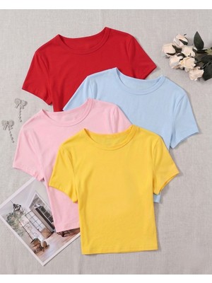Touz 4'lü Kemer Boy Crop Bluz Set