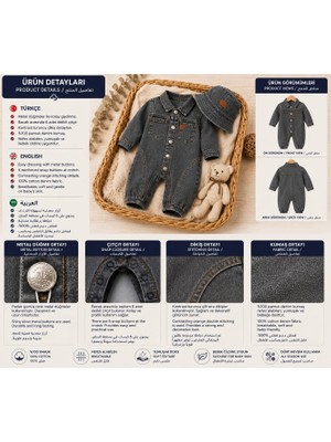 Crocodays Unisex Çocuk Bebek Kot (Jeans) Şapkalı Tulum (6/9/12/18) Ay
