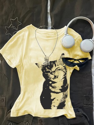 Touz Kemer Boy Retro Cat's Crop Bluz