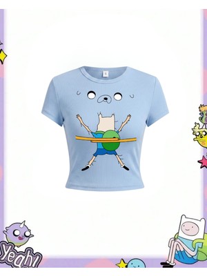 Touz Adventure Time Fin And Jack Y2K Kısa Kollu Crop
