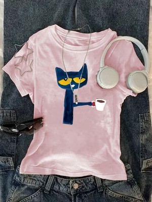 Touz Kemer Boy "monday Mood" Kahveci Kedi Crop Bluz