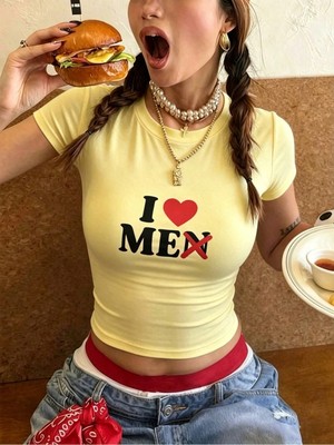 Touz Kemer Boy I Love Men Baskılı Crop Bluz
