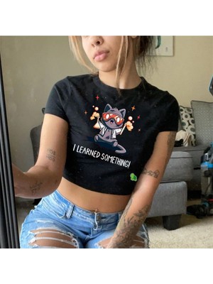 Touz Zolid Wear I Learned Something Baskılı Siyah Crop