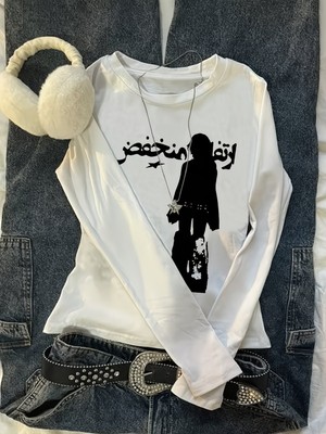 Touz Uzun Kol Noir Silhouette Baskılı Bluz Body