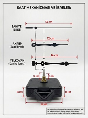 Lusenne Duvar Saati: Sessiz Akar Mekanizmalı , 16MM Şaftlı, Askılı