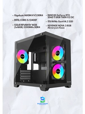 OEM Rtx 3060 Ti 8gb Gaming Pc | Intel Core I5-12400F | 16GB Ram | 1tb Gen4 Nvme SSD | Oyuncu Bilgisayarı