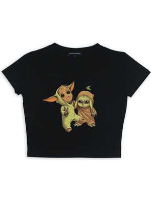Touz Zolid Wear Groot & Yoda Baskılı Siyah Crop