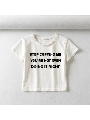 Touz Zolid Wear 'stop Copying Me' Baskılı Beyaz Crop