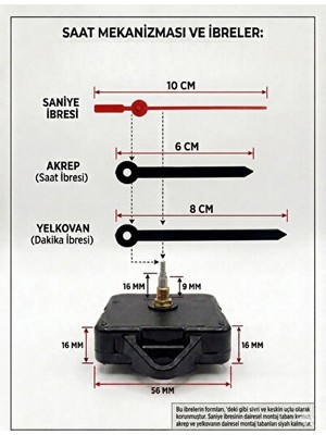 Lusenne Duvar Saati: Sessiz Askılı Mekanizma, 16 mm Şaftlı, Klasik Tasarım