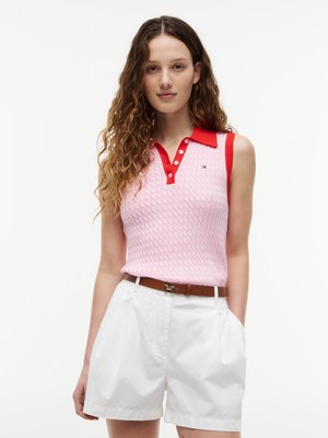 Tommy Hilfiger Fıne Gg Cable Sleeveless Polo
