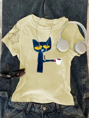 Touz Kemer Boy "monday Mood" Kahveci Kedi Crop Bluz