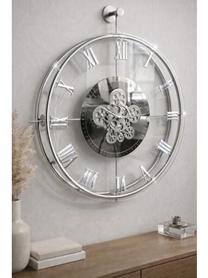 Lusenne Duvar Saati: Gümüş Renkli Dönence Quartz Mekanizmalı Modern