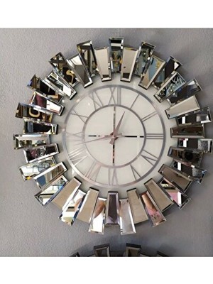 Lusenne Duvar Saati: 70 cm Piyano Aynalı Modern Yuvarlak , Gümüş ve Şıklık