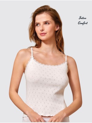 Intive Lingerie Berrak Desenli Ince Askılı %100 Pamuklu Dantel Detaylı Feminen Vintage Kısa Atlet