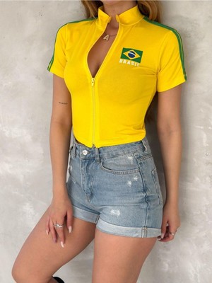 Touz Kısa Kol Brazil Fermuarlı Bluz Body