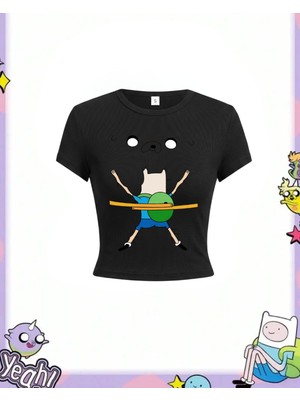 Touz Adventure Time Fin And Jack Y2K Kısa Kollu Crop