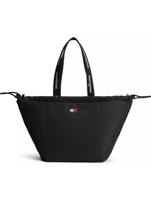 Tommy Hilfiger Kadın Logo Baskılı Askılı Fermuarlı Bayrak Logo Etiketli Siyah Omuz Çantası AW0AW18771-BDS