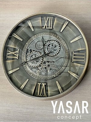 Lusenne Duvar Saati: 60CM Metal Çarklı Riverton , Endüstriyel Tarz