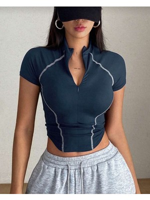 Touz Urban Snapfit Yarım Fermuarlı Kısa Kollu Body