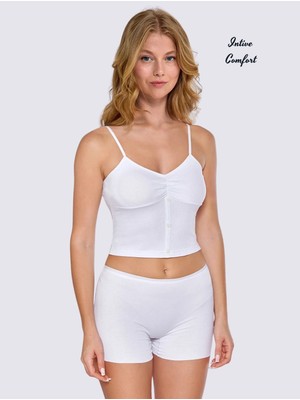 Intive Lingerie Berrak Önü Düğme Detaylı %92 Pamuklu Çıkarılabilir Kaplı V Yaka Büstiyer/kısa Atlet
