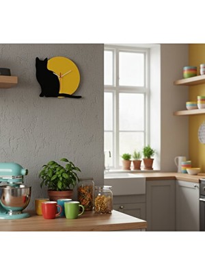 Lusenne Duvar Saati: Sessiz Kedi ve Güneş Temalı Dekoratif