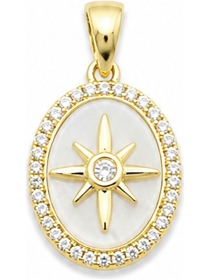 Sose Moda Zirkon Taş Çerçeveli Beyaz Kutup Yıldızı Kolye Ucu - Gold Renk Kararmaz 1.7 cm