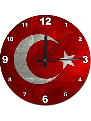 Lusenne Duvar Saati: Türk Bayrağı Şekilli Mermer Zeminli - Şık ve Anlamlı