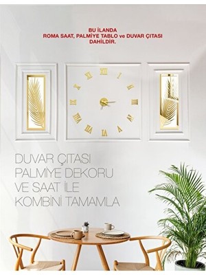 Lusenne Duvar Saati: Roma Temalı Pleksi ve Palmiye Tablo Seti, Modern Dekorasyon