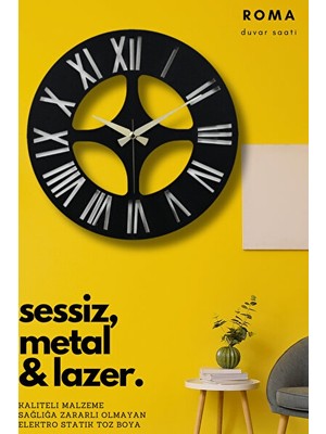Lusenne Duvar Saati: Roma Model Lazer Kesim Metal , Sessiz Mekanizma ve Şık Tasarım