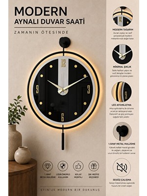 Lusenne Duvar Saati: Işıklı Cam Kaplamalı Modern , 40X60 cm Boyutunda