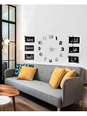 Lusenne Duvar Saati: 3D Latin Rakamlı Dua ve Sabret Temalı