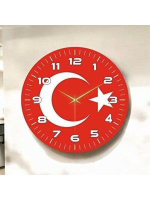 Lusenne Duvar Saati: Kırmızı Türk Bayrağı Desenli Ahşap Hediyelik
