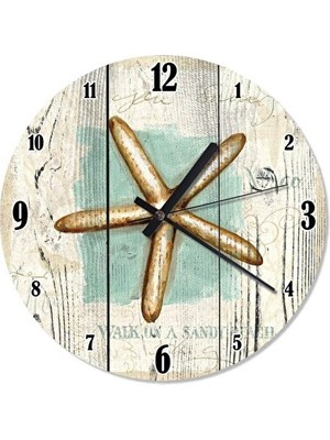 Lusenne Duvar Saati: Deniz Yıldızı Desenli Retro Ahşap - 30 cm