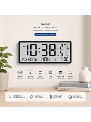 Lusenne Duvar Saati: Büyük LCD Dijital Duvar ve Masa Saati - Sıcaklık ve Nem Göstergeli