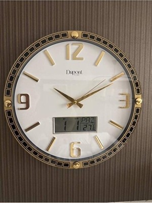 Lusenne Duvar Saati: Dijital Termometreli ve Takvimli - Gold ve Beyaz, Fonksiyonel T