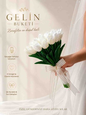 Beyaz Islak Lale Gelin Çiçeği+Yaka Çiçeği Hediye