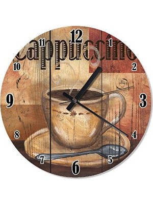 Lusenne Duvar Saati: 30 cm Çap Tahta Desenli Cappuccino Kahve , Analog Tasarım
